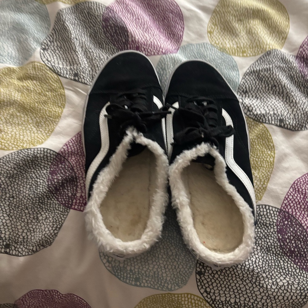 Black and White Fuzzy Lined Sneakers